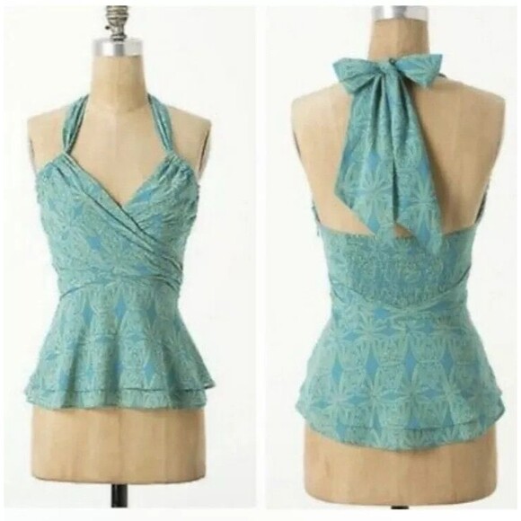 Anthropologie Tops - anthropologie top turquoise green halter boho Vanessa Virginia cotton beach 2
